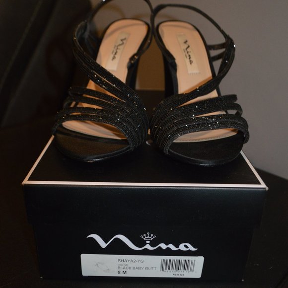 Nina Shay, Black Glitter Size 8 - Picture 1 of 3
